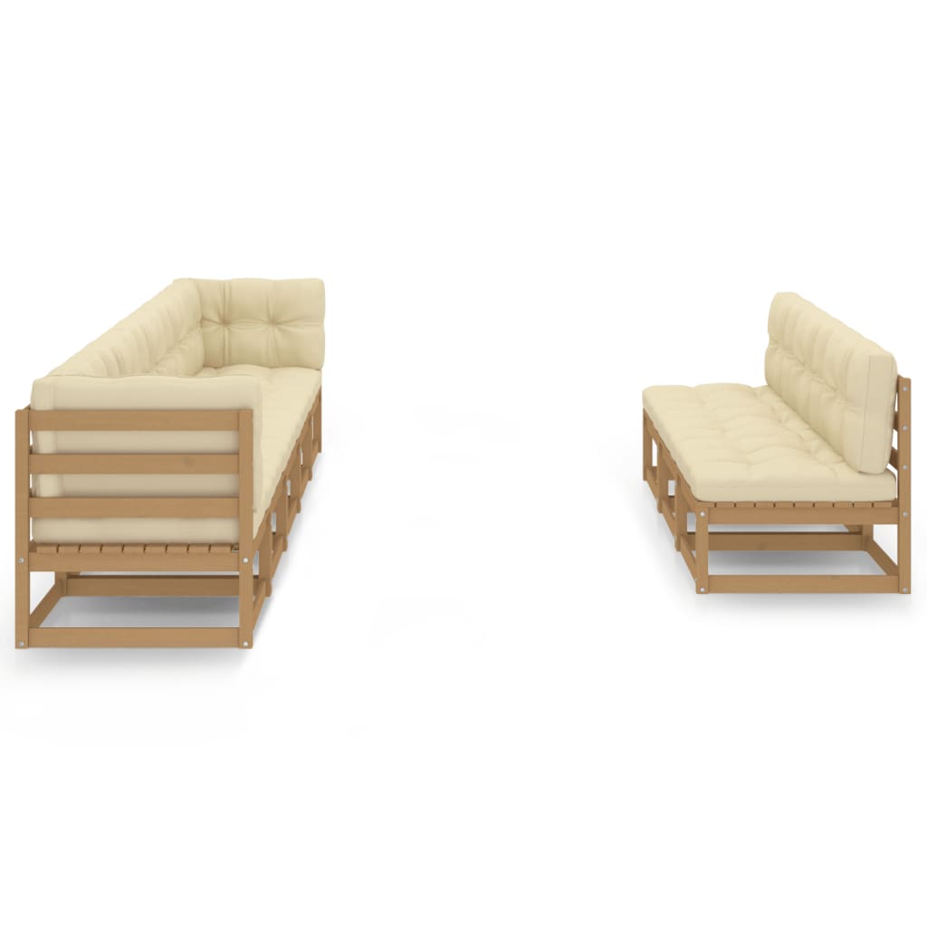 8-tlg. Garten-Lounge-Set Kissen Honigbraun Kiefer Massivholz
